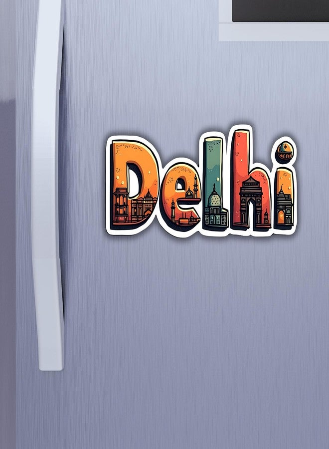 GiftODay Indian State Delhi Theme Souvenir Wooden Fridge Magnet for Refrigerator - Printed Fridge Magnet for Kitchen & Home Decor | Perfect Souvenir Gift | Size 3x3 Inches | Pack of 1 - Image 1