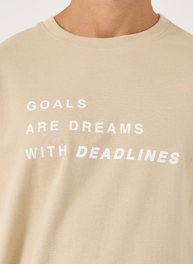 Styli Styli Men Beige Slogan Print Oversized T-Shirt and Shorts Co-Ords