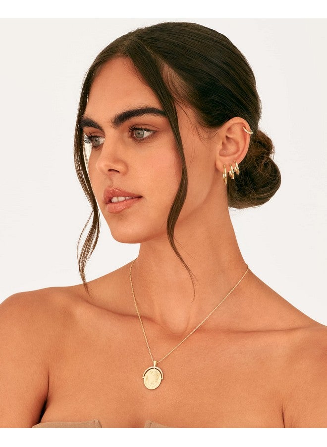 بافوا أقراط بافوي من الذهب الأصفر عيار 18 قيراطًا والفضة الإسترلينية 925 للنساء - أقراط رفيعة صغيرة على شكل حلقات - عبوة من 3 أزواج من الأقراط الذهبية - Image 5