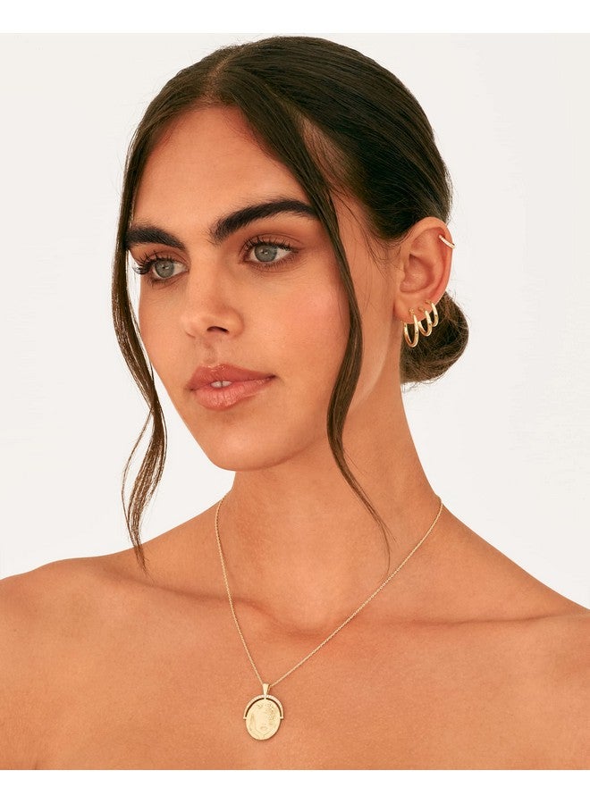 بافوا أقراط بافوي من الذهب الأصفر عيار 18 قيراطًا والفضة الإسترلينية 925 للنساء - أقراط رفيعة صغيرة على شكل حلقات - عبوة من 3 أزواج من الأقراط الذهبية - Image 4