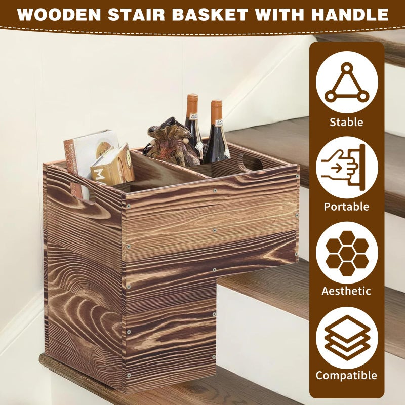 THOOUM Wooden Stair Basket with Handles, 235mm Wide Staircase Basket Organizer for Carpeted & Wooden Stairs - Image 4