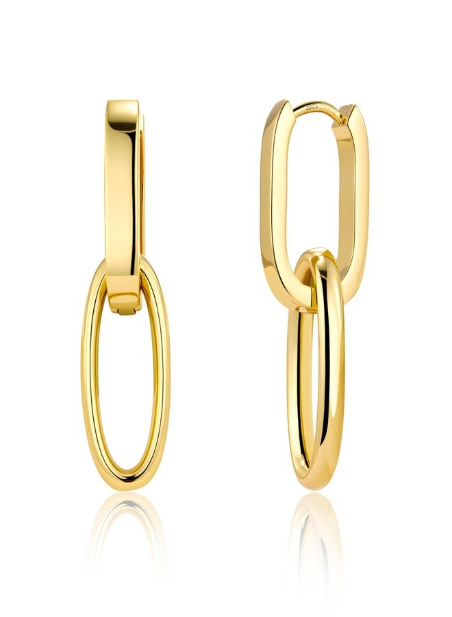 ALEXCRAFT Paperclip Gold Dangle Earrings For Women Small 14K Gold Plated Square Dangly Drop Earring Paperclip Hoop Trendy - Image 1