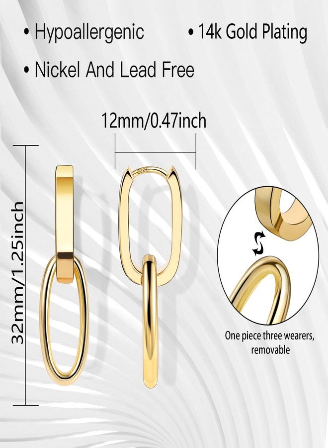 ALEXCRAFT Paperclip Gold Dangle Earrings For Women Small 14K Gold Plated Square Dangly Drop Earring Paperclip Hoop Trendy - Image 5