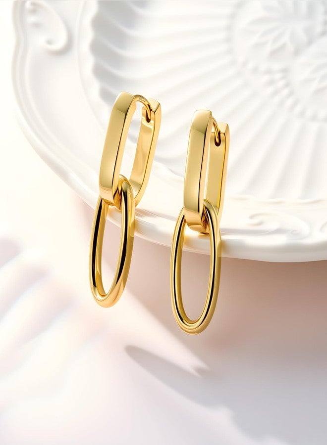 ALEXCRAFT Paperclip Gold Dangle Earrings For Women Small 14K Gold Plated Square Dangly Drop Earring Paperclip Hoop Trendy - Image 4