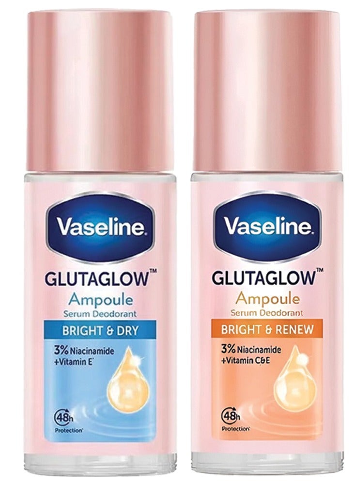 فازلين مجموعة جلوتاجلو من أمبولات مزيل العرق الجافة والمتجددة اللامعة، كل منها 45 مل