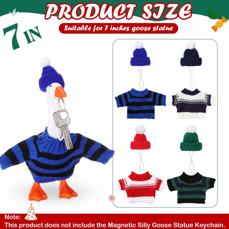 SilTriangle 4 Set 7 Inch Mini Desk Goose Knitted Outfits Cute Magnetic Goose Key Holder Multiple Colors Clothes for Home Office Magnetic Duck Statue Table Desk Key Holder Decor Gifts(Dark Stripes) - Image 2