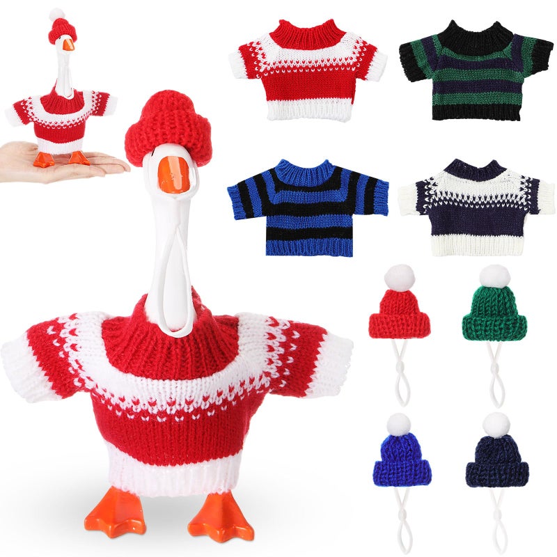 SilTriangle 4 Set 7 Inch Mini Desk Goose Knitted Outfits Cute Magnetic Goose Key Holder Multiple Colors Clothes for Home Office Magnetic Duck Statue Table Desk Key Holder Decor Gifts(Dark Stripes) - Image 1