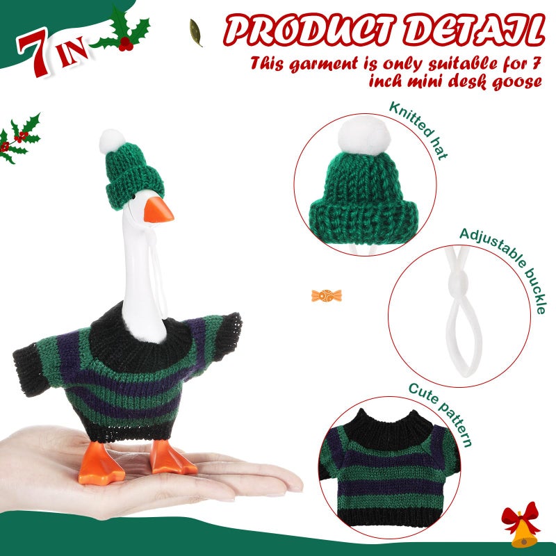SilTriangle 4 Set 7 Inch Mini Desk Goose Knitted Outfits Cute Magnetic Goose Key Holder Multiple Colors Clothes for Home Office Magnetic Duck Statue Table Desk Key Holder Decor Gifts(Dark Stripes) - Image 3
