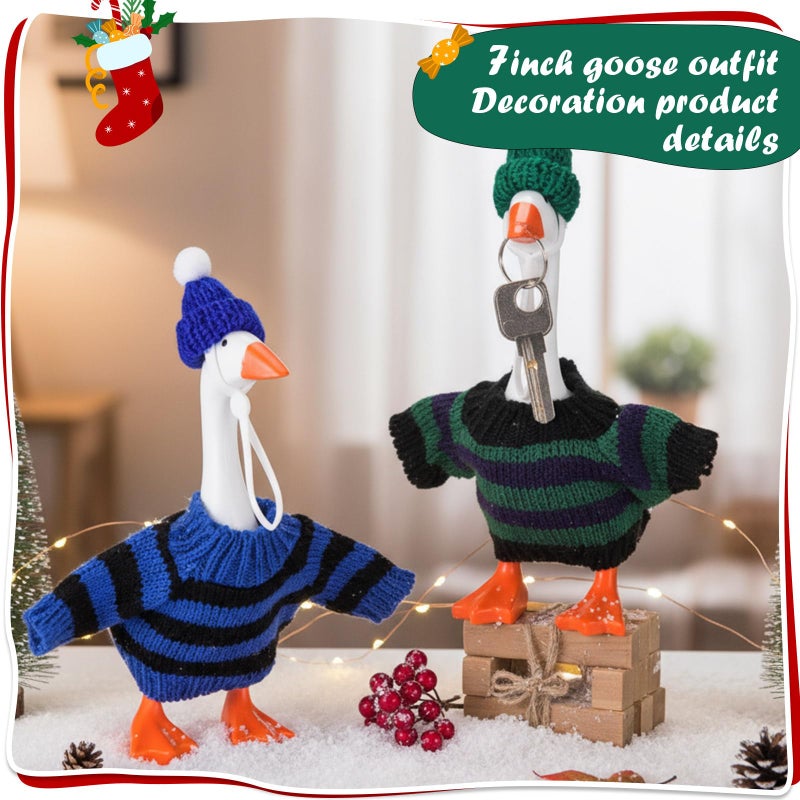 SilTriangle 4 Set 7 Inch Mini Desk Goose Knitted Outfits Cute Magnetic Goose Key Holder Multiple Colors Clothes for Home Office Magnetic Duck Statue Table Desk Key Holder Decor Gifts(Dark Stripes) - Image 4