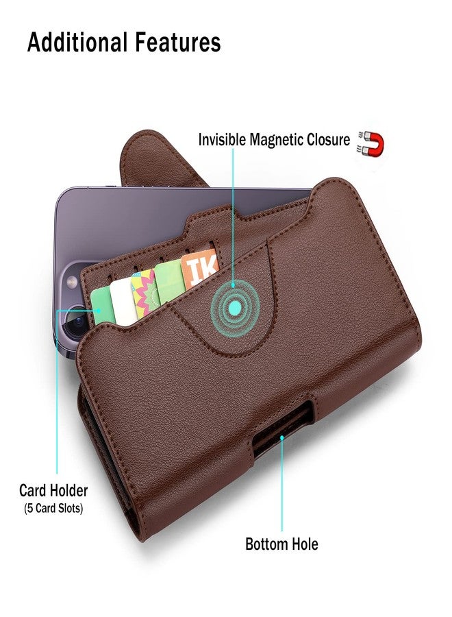 nuoku Phone Holster for iPhone 15 14 13 12 11 Pro Max Series, Phone Belt Holder for S22 Plus/S21 Plus/S20 Plus, Universal Cell Phone Pouch with Separate Card Holder (Brown) - Image 3