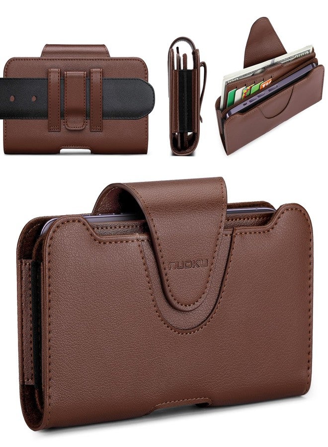 nuoku Phone Holster for iPhone 15 14 13 12 11 Pro Max Series, Phone Belt Holder for S22 Plus/S21 Plus/S20 Plus, Universal Cell Phone Pouch with Separate Card Holder (Brown) - Image 1
