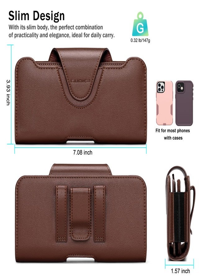 nuoku Phone Holster for iPhone 15 14 13 12 11 Pro Max Series, Phone Belt Holder for S22 Plus/S21 Plus/S20 Plus, Universal Cell Phone Pouch with Separate Card Holder (Brown) - Image 5