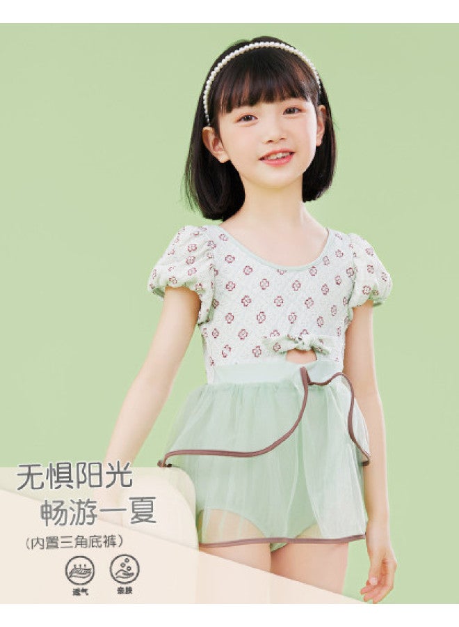 Bumblebee Girl's Swimsuit Dress Princess Tulle Swimsuit Short Sleeve One-piece Bathing Suit For Toddler Kids Hot Spring Swimwear Children's Swimming Costume - Image 1