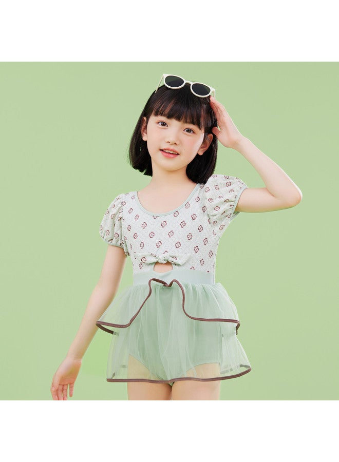 Bumblebee Girl's Swimsuit Dress Princess Tulle Swimsuit Short Sleeve One-piece Bathing Suit For Toddler Kids Hot Spring Swimwear Children's Swimming Costume - Image 2