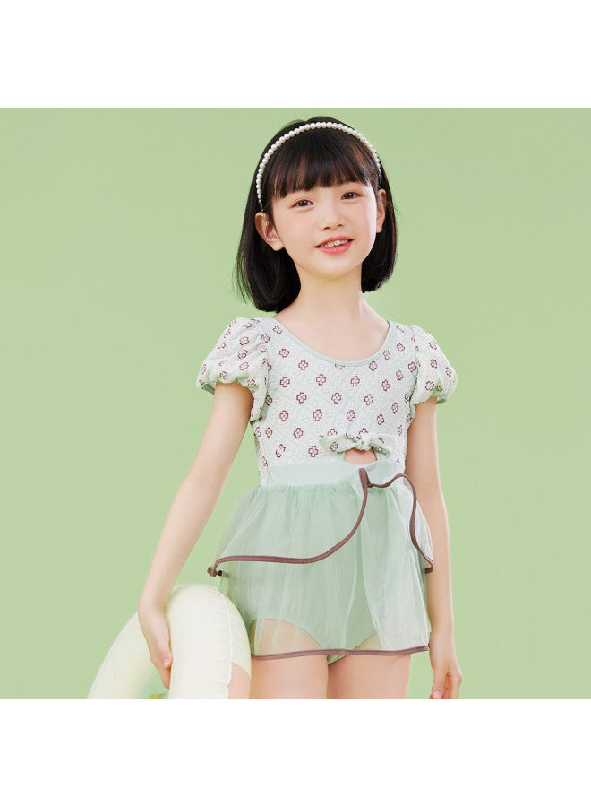 Bumblebee Girl's Swimsuit Dress Princess Tulle Swimsuit Short Sleeve One-piece Bathing Suit For Toddler Kids Hot Spring Swimwear Children's Swimming Costume - Image 4