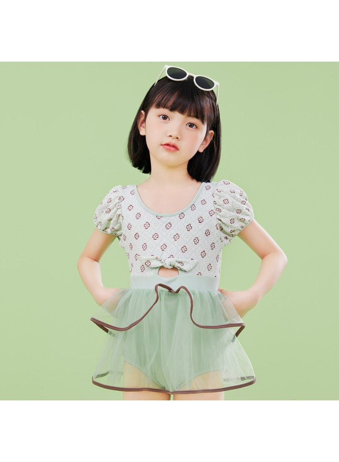 Bumblebee Girl's Swimsuit Dress Princess Tulle Swimsuit Short Sleeve One-piece Bathing Suit For Toddler Kids Hot Spring Swimwear Children's Swimming Costume - Image 3