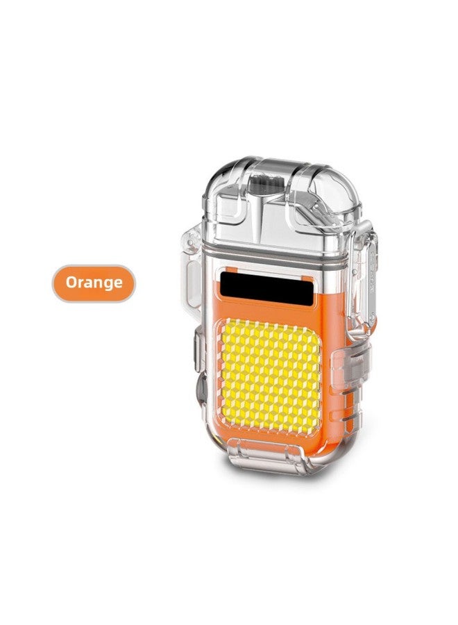 Mini Arc Windproof Lighter Keychain Light Portable Portable Strong Flashlight Rechargeable Outdoor Camping Light-Product Specifications:Orange  - Image 1