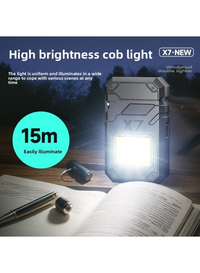 Mini Arc Windproof Lighter Keychain Light Portable Portable Strong Flashlight Rechargeable Outdoor Camping Light-Product Specifications:Orange  - Image 4