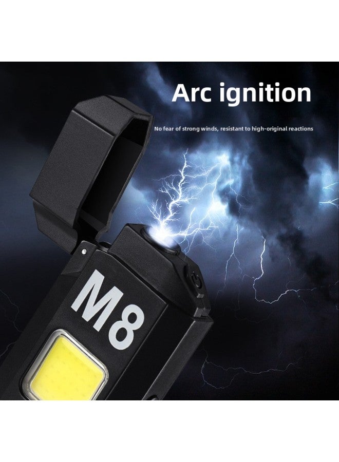 Mini Arc Windproof Lighter Keychain Light Portable Portable Strong Flashlight Rechargeable Outdoor Camping Light-Product Specifications:Orange  - Image 3
