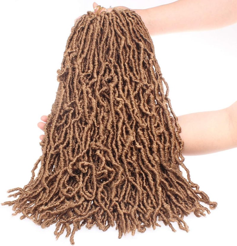 Leeven 18 Inch Synthetic Pre-looped Soft Locs Crochet Braids Hair 7 Packs Extend 27# Blonde Soft Faux Locs Crochet Braiding Hair for Women Curly Wavy Goddess Locs Crochet Hair Extensions - Image 2