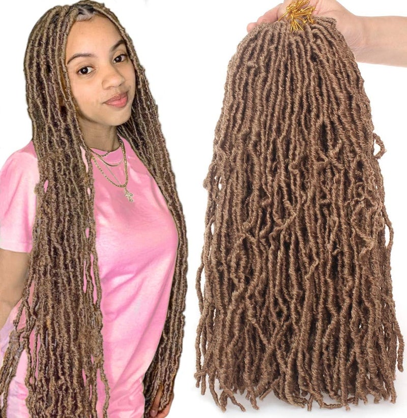 Leeven 18 Inch Synthetic Pre-looped Soft Locs Crochet Braids Hair 7 Packs Extend 27# Blonde Soft Faux Locs Crochet Braiding Hair for Women Curly Wavy Goddess Locs Crochet Hair Extensions - Image 1