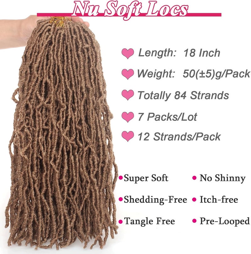 Leeven 18 Inch Synthetic Pre-looped Soft Locs Crochet Braids Hair 7 Packs Extend 27# Blonde Soft Faux Locs Crochet Braiding Hair for Women Curly Wavy Goddess Locs Crochet Hair Extensions - Image 4