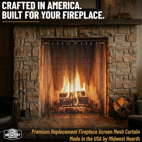 Midwest Hearth Fireplace Screen Mesh Curtain, 27 in. High - Made in USA, 19-Gauge Steel, 2 Panels - Black - Image 2