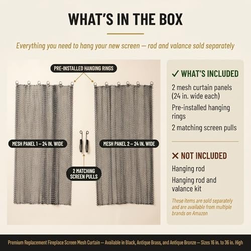 Midwest Hearth Fireplace Screen Mesh Curtain, 27 in. High - Made in USA, 19-Gauge Steel, 2 Panels - Black - Image 4