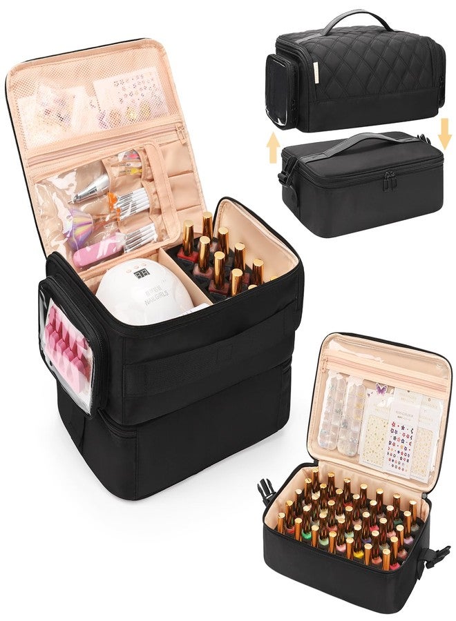 OCHEAL Nail Polish Organizer, Holds Nail Lamp and 45+ Bottles 2-in-1 Nail Polish Storage Case,Detachable Nail Techs Gel Kit Supplies Carring Bag for Manicurist Tools 45-Slot Nail Holder-Black - Image 1