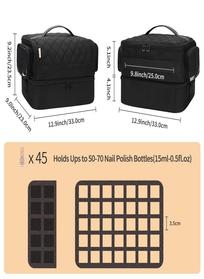 OCHEAL Nail Polish Organizer, Holds Nail Lamp and 45+ Bottles 2-in-1 Nail Polish Storage Case,Detachable Nail Techs Gel Kit Supplies Carring Bag for Manicurist Tools 45-Slot Nail Holder-Black - Image 5