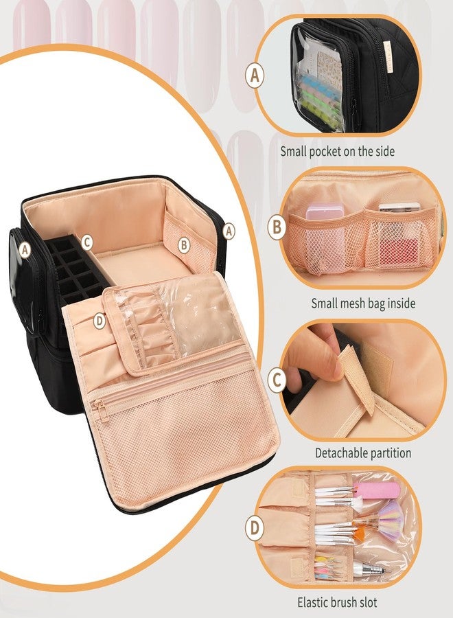 OCHEAL Nail Polish Organizer, Holds Nail Lamp and 45+ Bottles 2-in-1 Nail Polish Storage Case,Detachable Nail Techs Gel Kit Supplies Carring Bag for Manicurist Tools 45-Slot Nail Holder-Black - Image 4