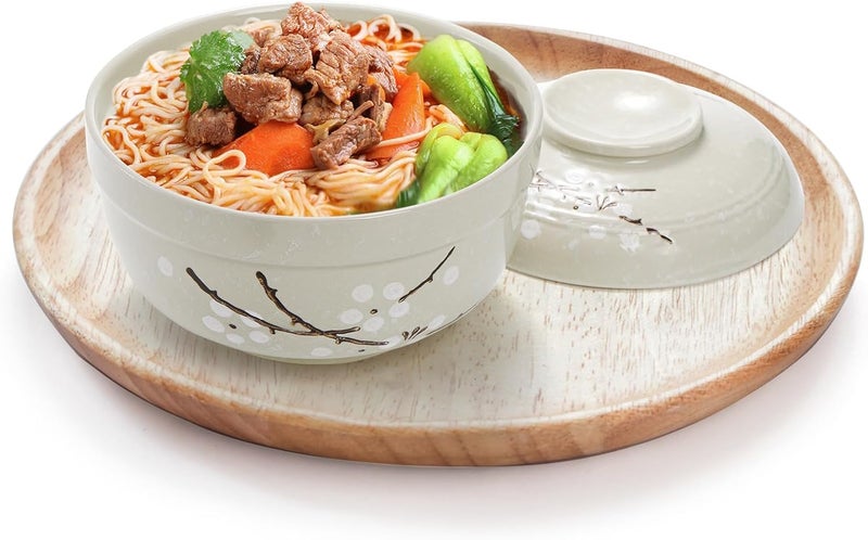 Goaste 2 Pack Ceramic Ramen Noodle Bowl 27 OZ Big Ramen Bowl with Lid Japanese HandPainted Ceramic Tableware Durable Floral Soup Bowl for Noodles Porridge Rice Dishwasher SafePink Cyan Blue - Image 3