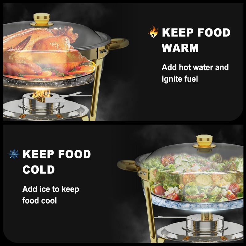 NEWKITCHEN Chafing Dishes for Buffet 2 Pack, 6QT Round Chafing Dishes for Buffet [Elegant Gold] Stainless Steel Chafing Dish Buffet Set for Any Party - Image 3