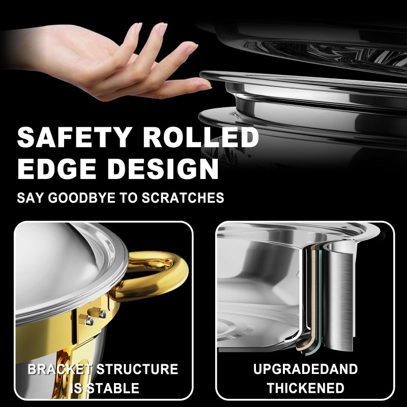 NEWKITCHEN Chafing Dishes for Buffet 2 Pack, 6QT Round Chafing Dishes for Buffet [Elegant Gold] Stainless Steel Chafing Dish Buffet Set for Any Party - Image 4