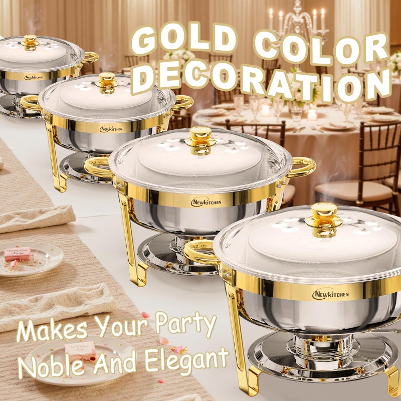 NEWKITCHEN Chafing Dishes for Buffet 2 Pack, 6QT Round Chafing Dishes for Buffet [Elegant Gold] Stainless Steel Chafing Dish Buffet Set for Any Party - Image 5