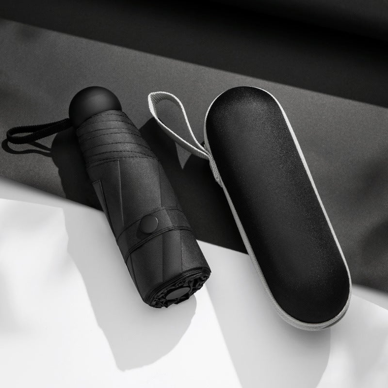 Compact Folding Sunshade Umbrella UV Protection Night Black Thickened Black Glue 
