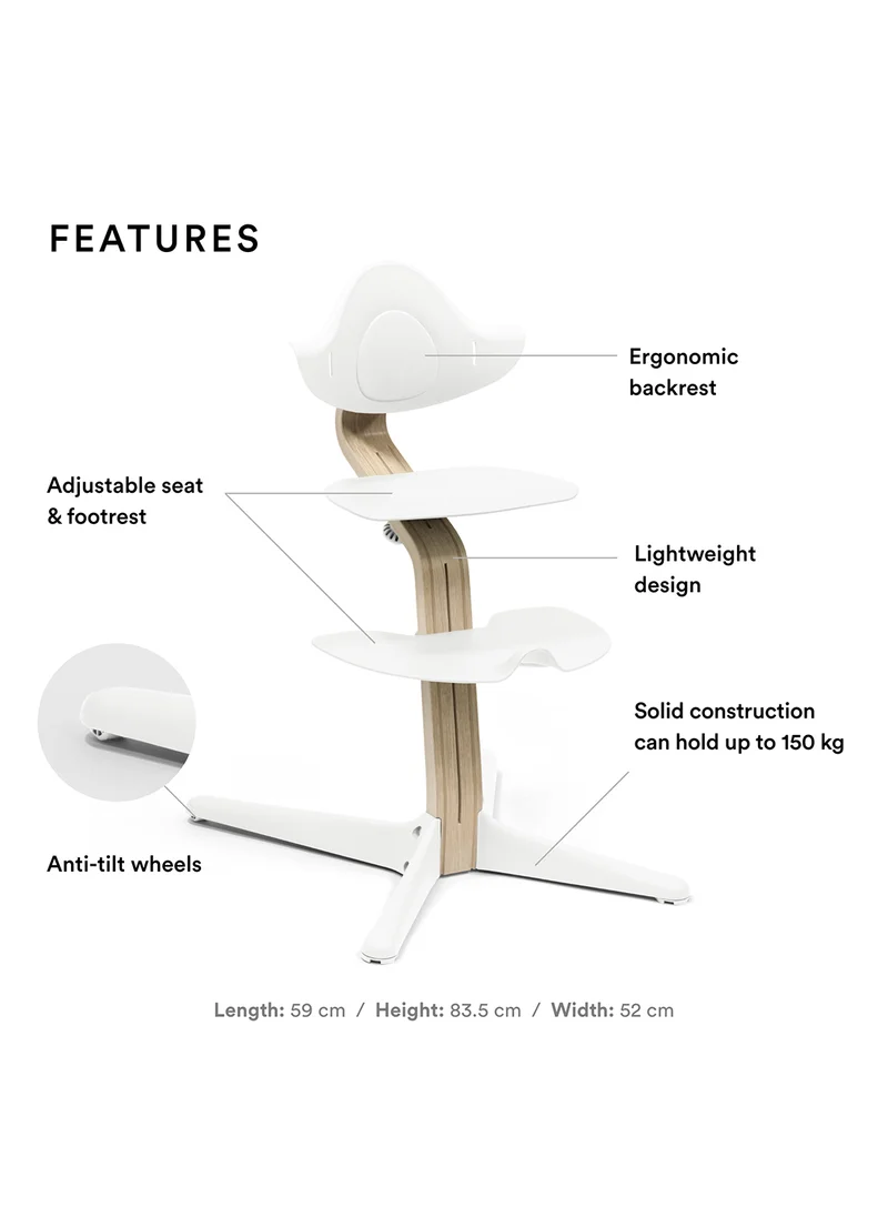 STOKKE Nomi High Chair Inspires Active Sitting Tool - Free, Sea Ml Ess Adjust Ability Includes Stable Footrest And Anti - Tilt Wheels Holds Up To 150 Kgwhite