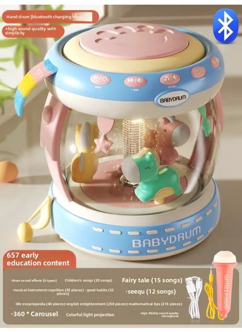 A Generation Of Children's Merry-go-round Children's Professional Educational Early Education Classic Hand-clapped Drum With Microphone Light-Color:High-end Bluetooth Model [usb Charging] Extra Large Size☚Blue+microphone/bluetooth (unlimited Access To Content)