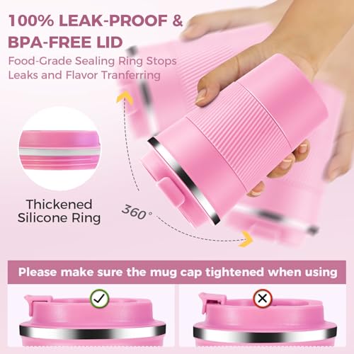 Volhoply 13 oz Stainless Steel Insulated Travel Coffee Mug with Fip Lid Bulk 2 Pack,Reusable Double Wall Vacuum Metal Coffee Cup,Portable Leak Proof Thermal Tumbler for Hot & Cold Drinks(Mix,2) - Image 4