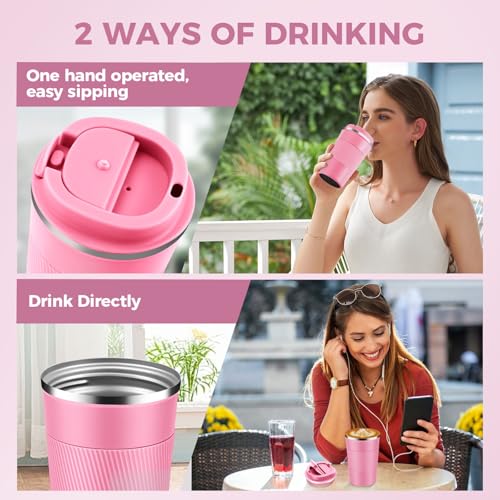 Volhoply 13 oz Stainless Steel Insulated Travel Coffee Mug with Fip Lid Bulk 2 Pack,Reusable Double Wall Vacuum Metal Coffee Cup,Portable Leak Proof Thermal Tumbler for Hot & Cold Drinks(Mix,2) - Image 5