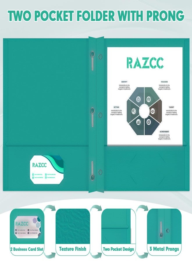RAZCC Two Pocket Folders, RAZCC 75 Pack Two Pocket Folders with Prongs, 3 Prong Folders Fit Letter Size Paper, Pocket File Folders for School Office Home Business, Turquoise - Image 3