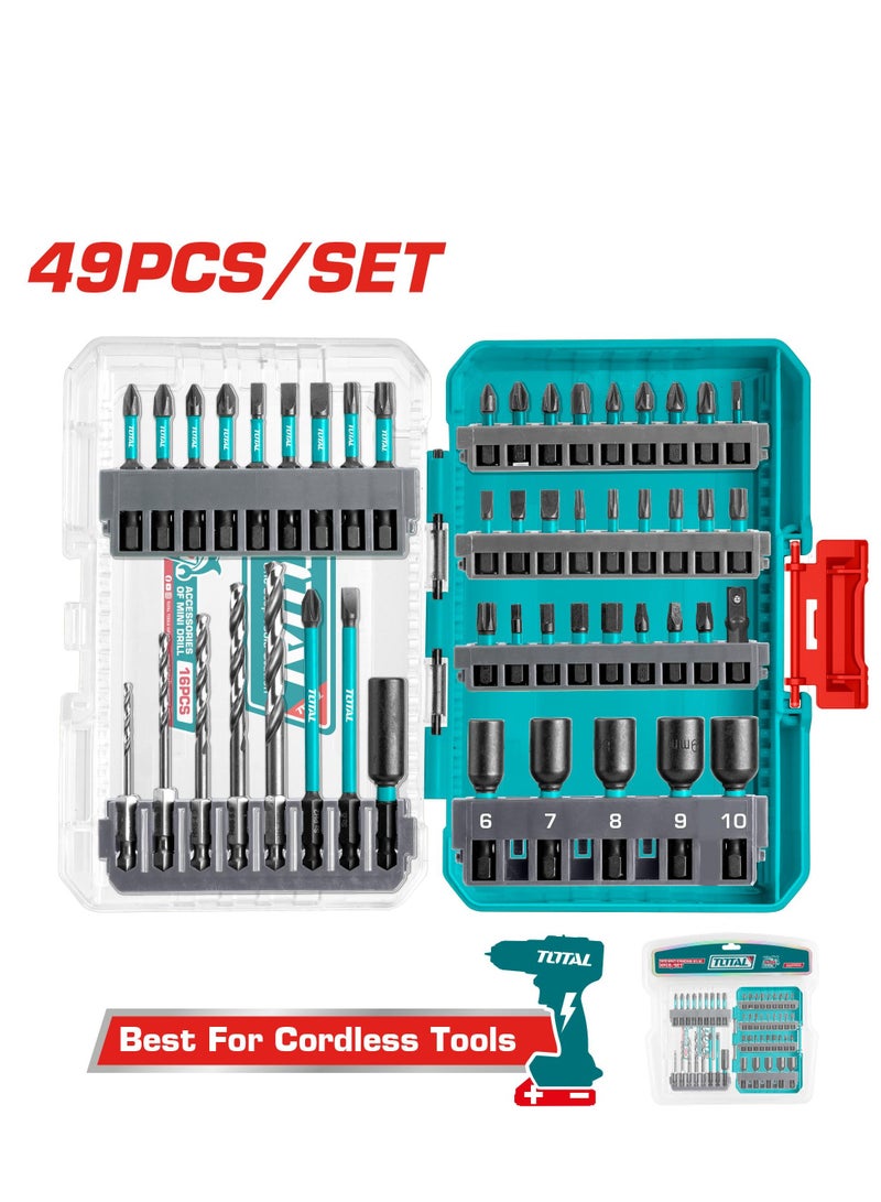 TOTAL Total 49 Pcs Impact Screwdriver Bits Set with HSS Drill Bits & Magnetic Nuts – Includes Drill Adapter, Screwdriver Bit Holder, and More – Complete Set for DIY, Home Repair, and Professional Use 
