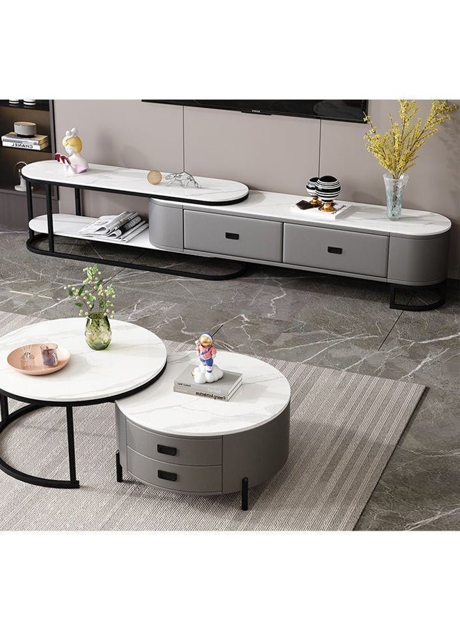 NKX Modern living room New walnut color luxury TV cabinet with four drawers combination light luxury simple rock 260cm White&Grey&Black - Image 2