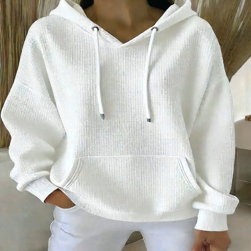 Women's Waffle Knit Hoodie Pullover Long Sleeve Casual Sweatshirt - Image 3