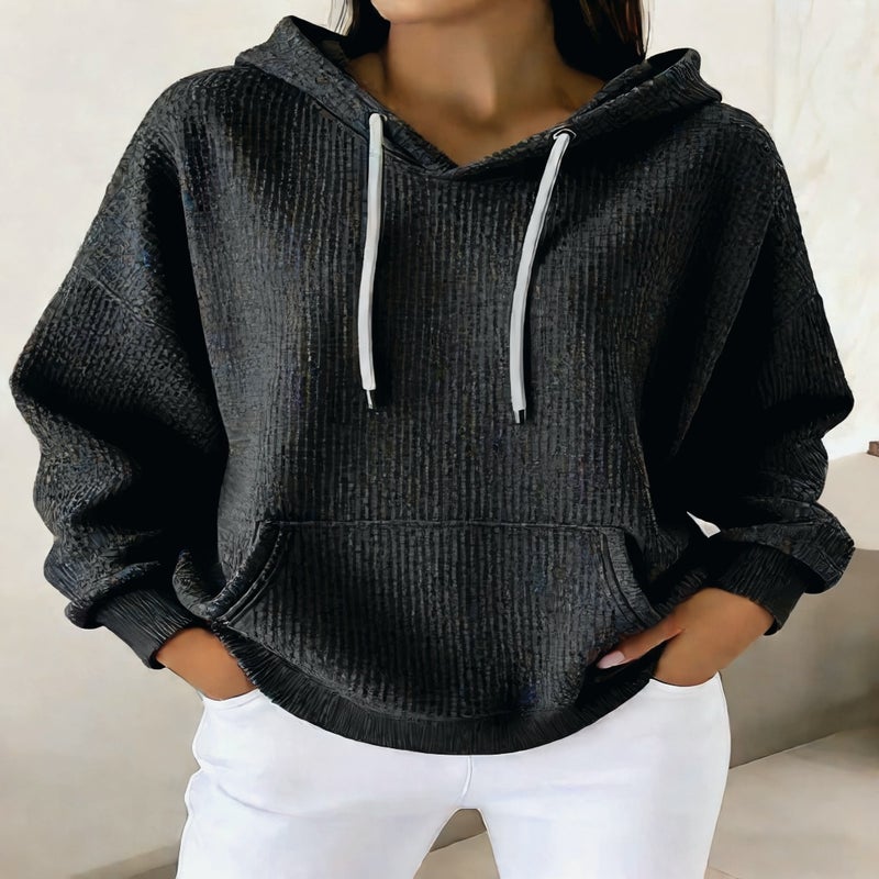 Women's Waffle Knit Hoodie Pullover Long Sleeve Casual Sweatshirt - Image 2