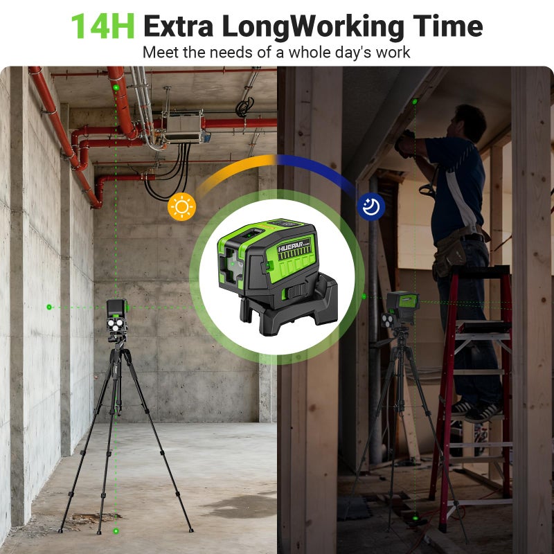 HUEPAR 5 Point Self Leveling Laser Alignment Tool with Plus Mode (98-165Ft), Laser Plumb Dots Level with 360Â° Magnetic Base Includes 2 AAA Batteries & Hard Carrying Case - PL500G - Image 4