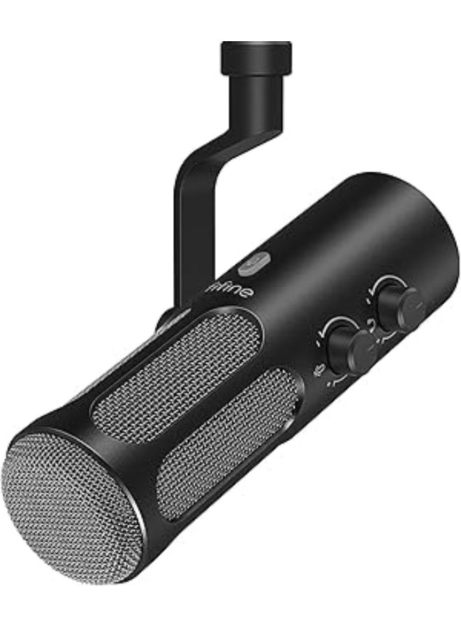 FIFINE XLR/USB Podcast Dynamic Microphone for Streaming, Studio XLR Microphone, PC Streamer Mic All Metal with Mute Button, Headphone Jack, for Vocal Voice Over Music Recording-AmpliTank Tank3