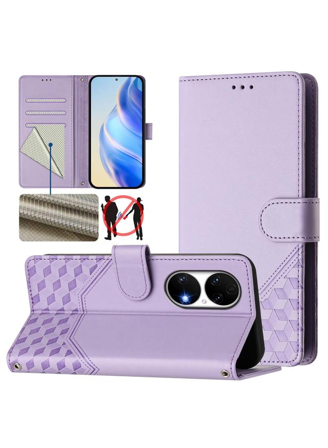 The Bros Phone Case For Huawei P50 Honeycomb Embossing RFID Leather Phone Phone Case - Image 1