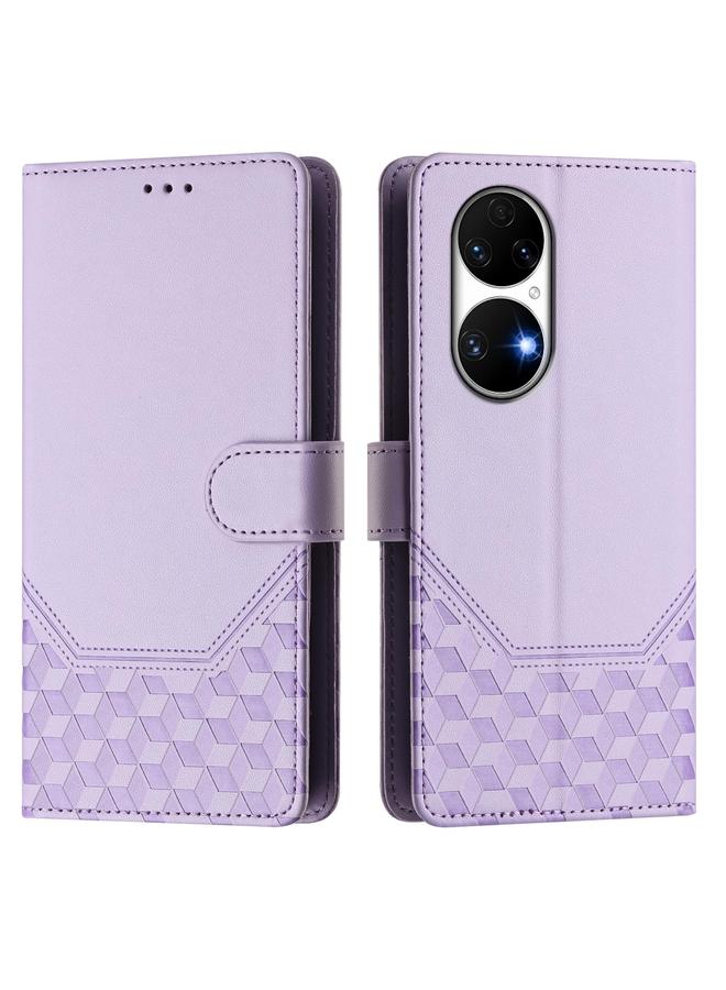 The Bros Phone Case For Huawei P50 Honeycomb Embossing RFID Leather Phone Phone Case - Image 2