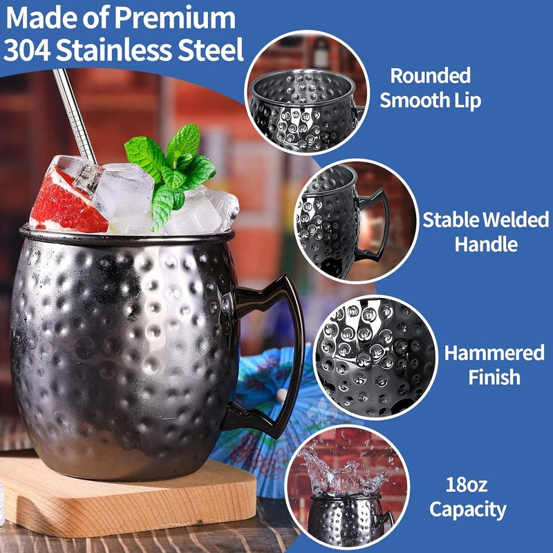 LINALL Moscow Mule Mugs- Set of 6 Gunmetal Black Plated 18oz Stainless Steel Mug Double Jigger Chilled Drink Cocktail Mug (6pcs) - Image 4